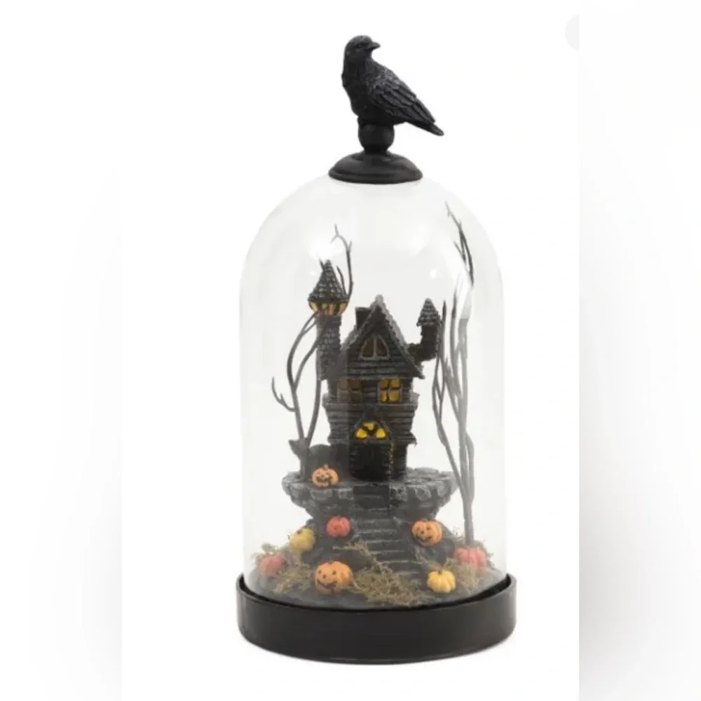 Martha Stewart Halloween Haunted House Light Up LED Glass Cloche Pumpkins New - Picture 9 of 15